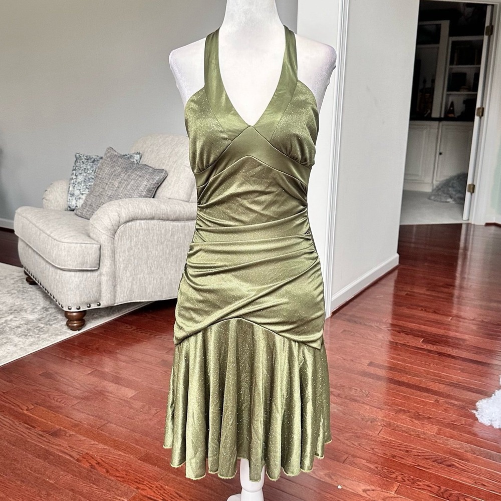 Speechless Cute Green Glitter Halter Y2K Style Cocktail Dress Size Small